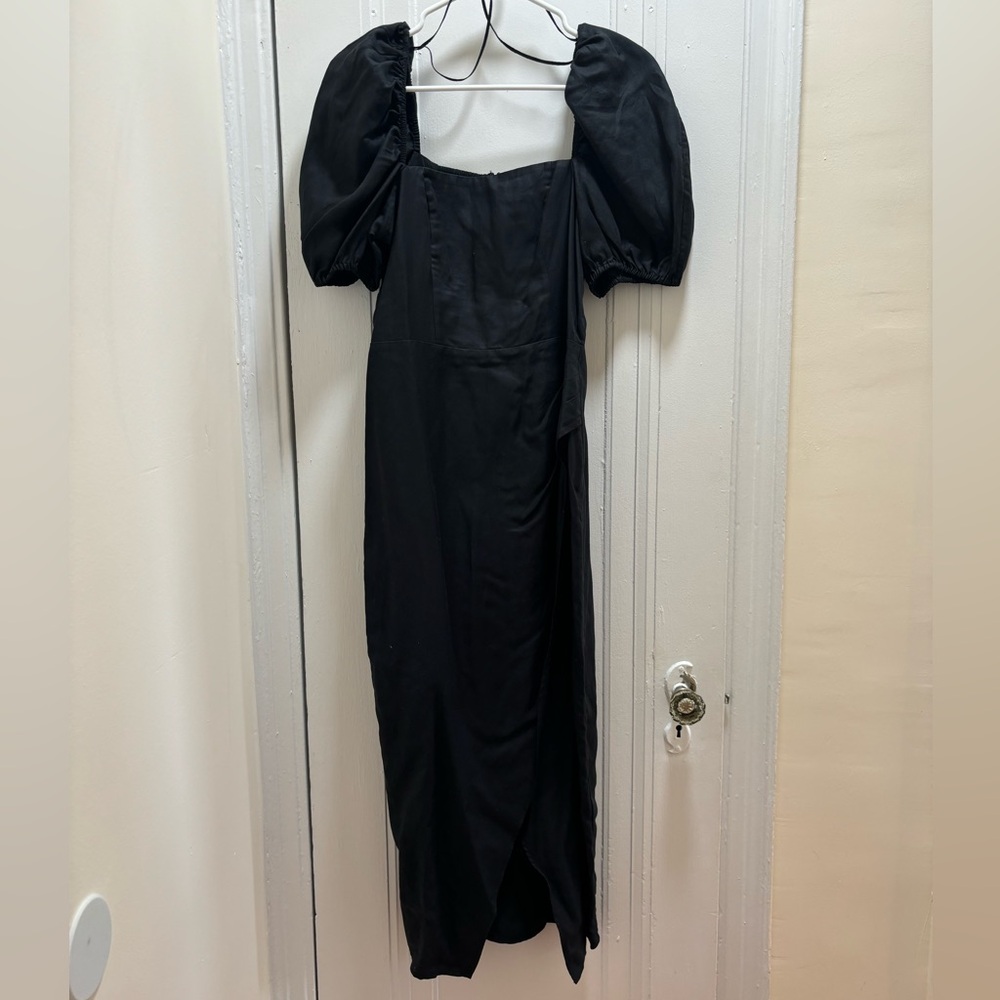 & other stories black puff sleeve wrap dress